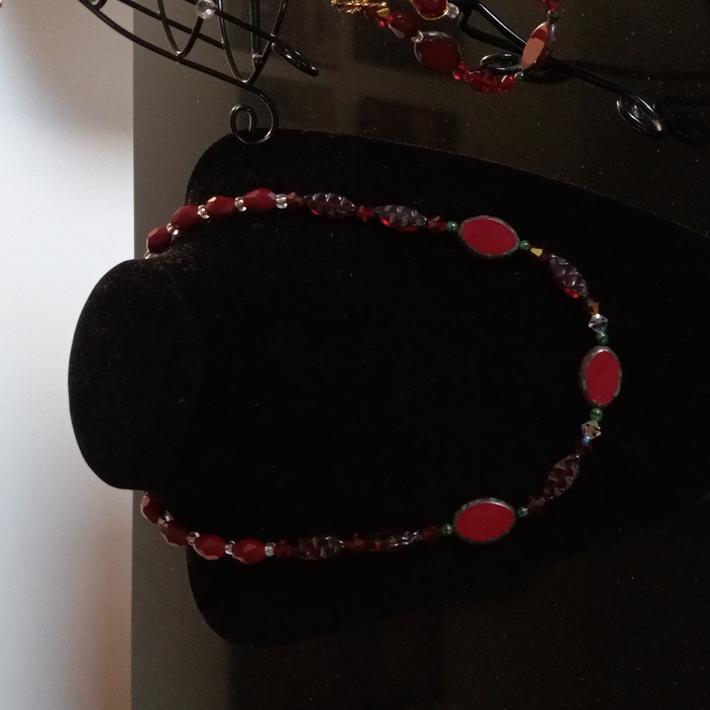 NEW! Artisan made Czech Beads Necklace,  Bracelet, earrings set! Ruby Red